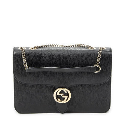 Gucci Small Interlocking G GG Chain Crossbody Black Grain Calfskin Leather