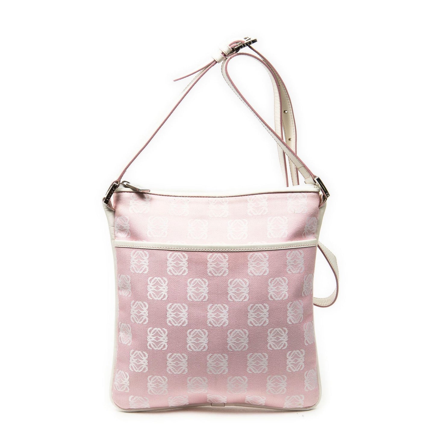 Loewe Vintage Anagram Cross Belt Bag Pink White Canvas