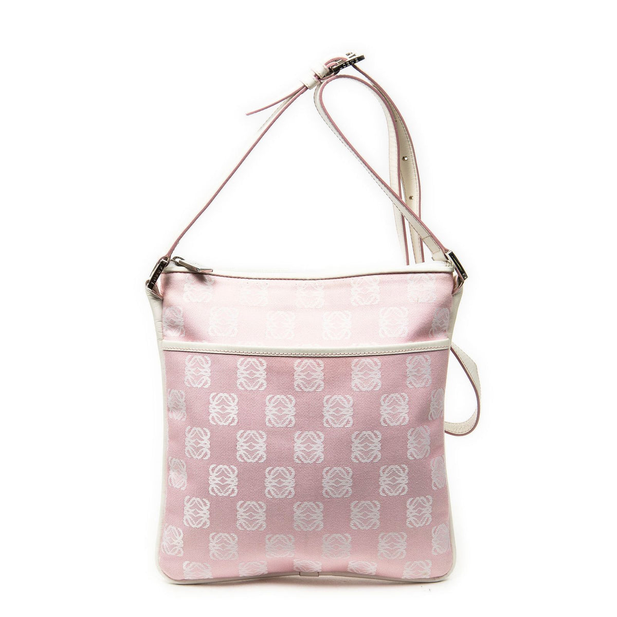 Loewe Vintage Anagram Cross Belt Bag Pink White Canvas