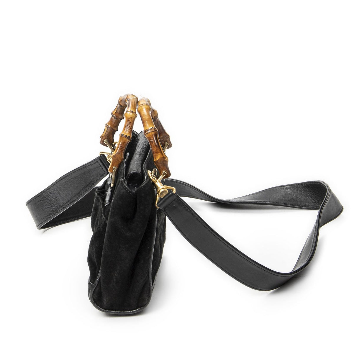 Gucci Vintage Mini Bamboo Tote Black Suede Leather — view 3