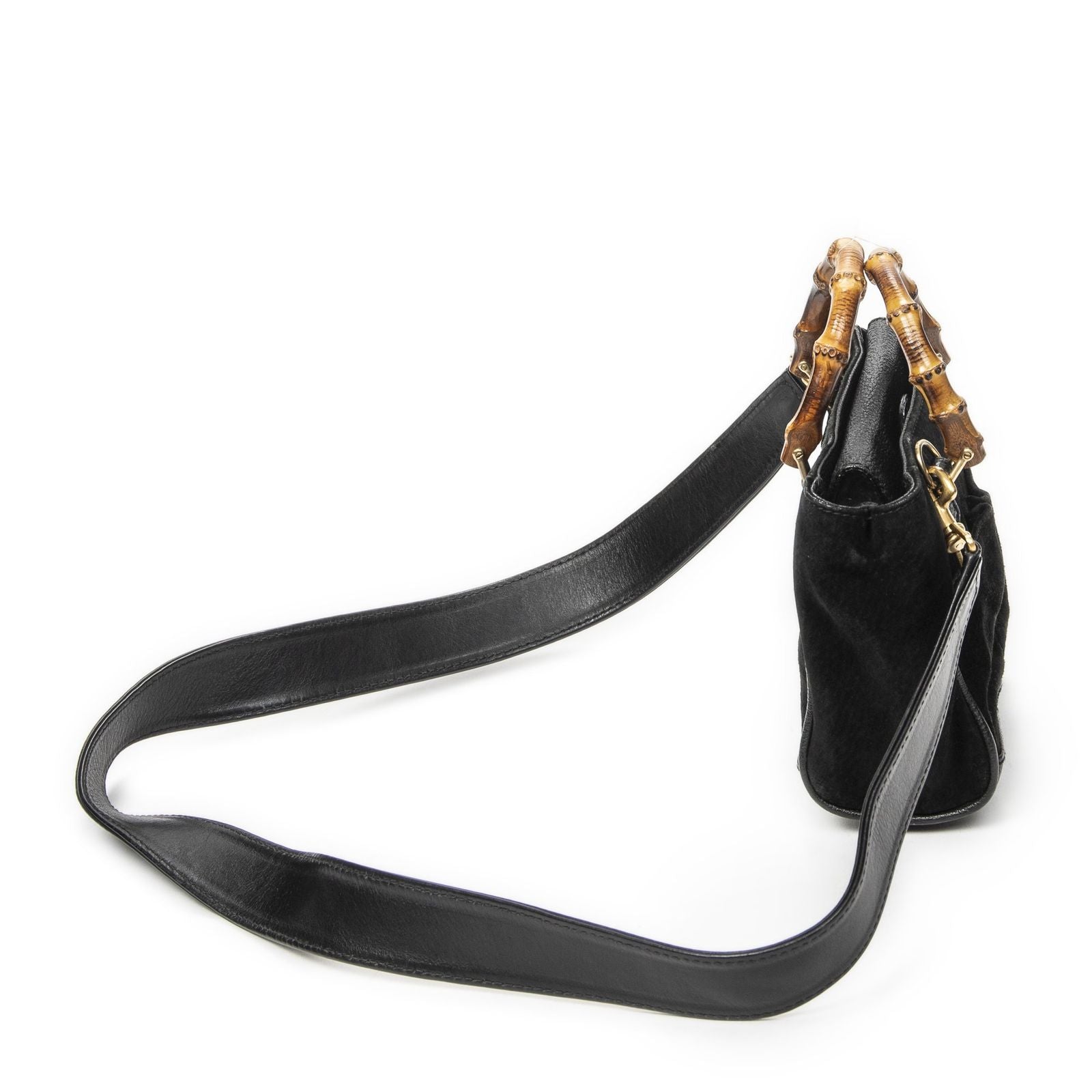 Gucci Vintage Mini Bamboo Tote Black Suede Leather — view 4
