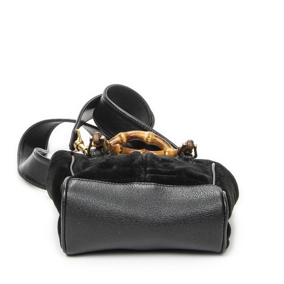 Gucci Vintage Mini Bamboo Tote Black Suede Leather — view 6
