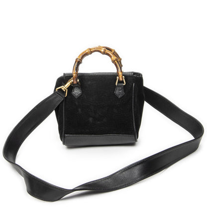 Gucci Vintage Mini Bamboo Tote Black Suede Leather — view 5