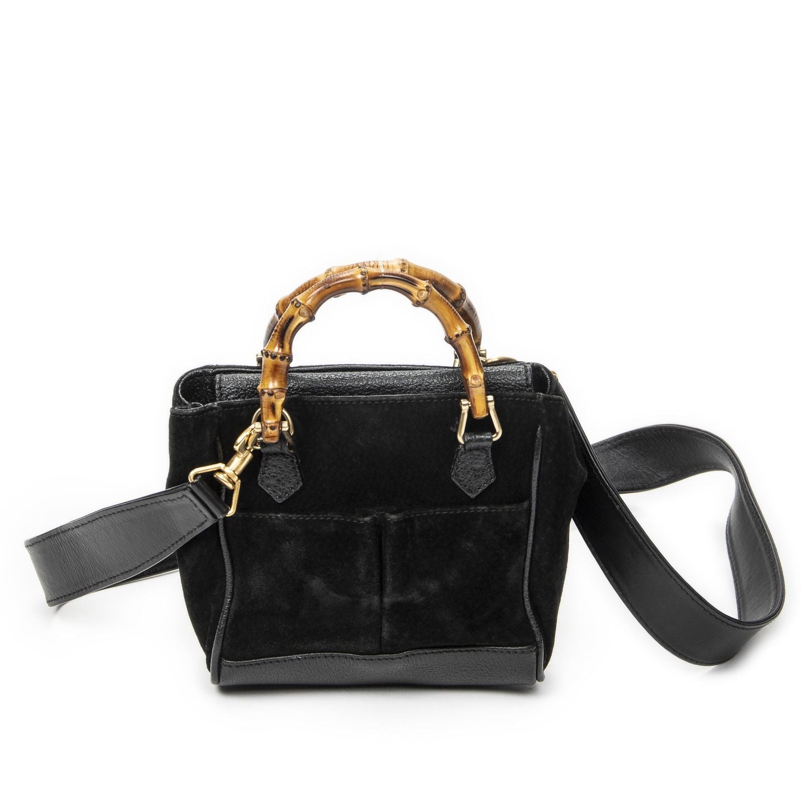 Gucci Vintage Mini Bamboo Tote Black Suede Leather