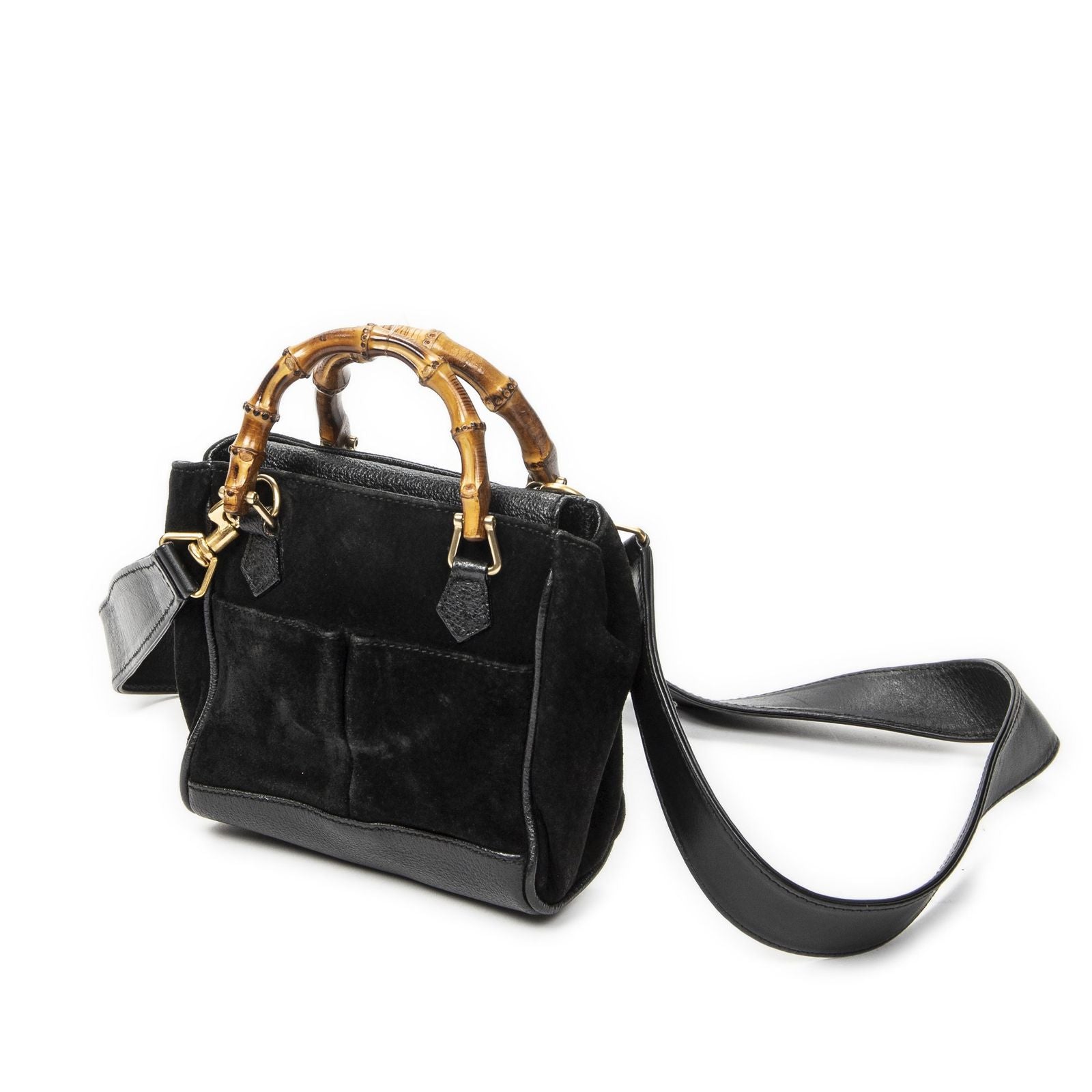 Gucci Vintage Mini Bamboo Tote Black Suede Leather — view 2