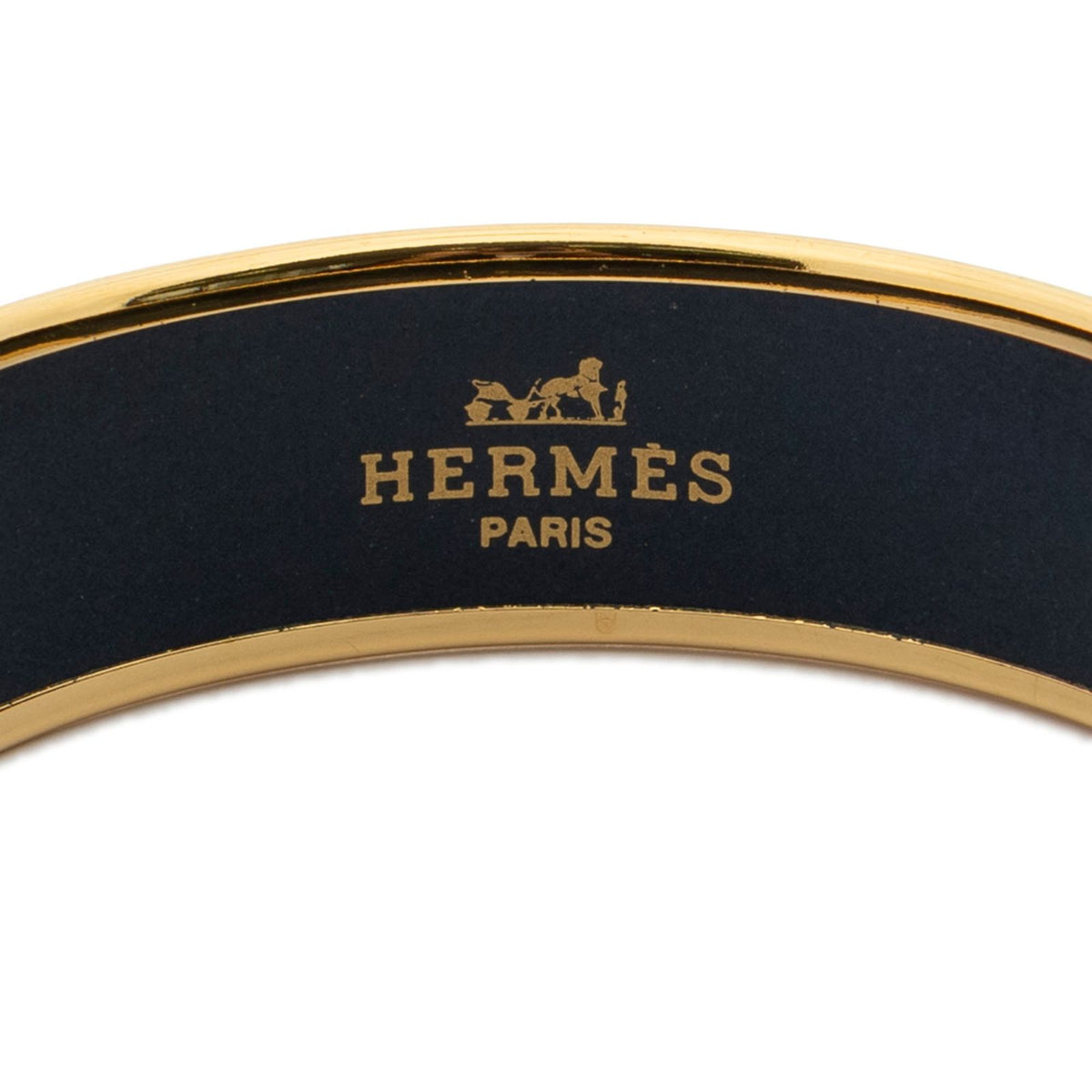 Hermes Enamel Bangle Navy Green Gold Print Motif Bracelet — view 4