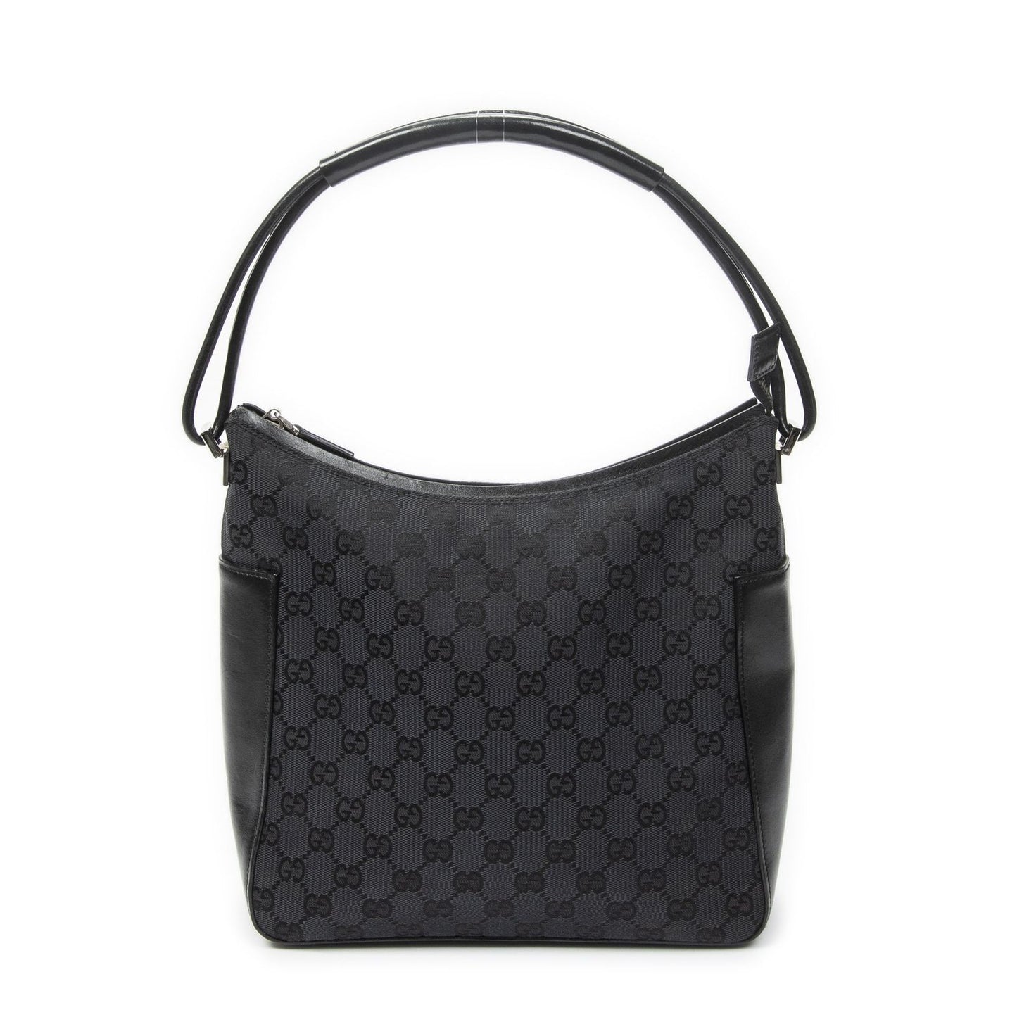 Gucci Zip Shoulder Hobo Black GG Canvas
