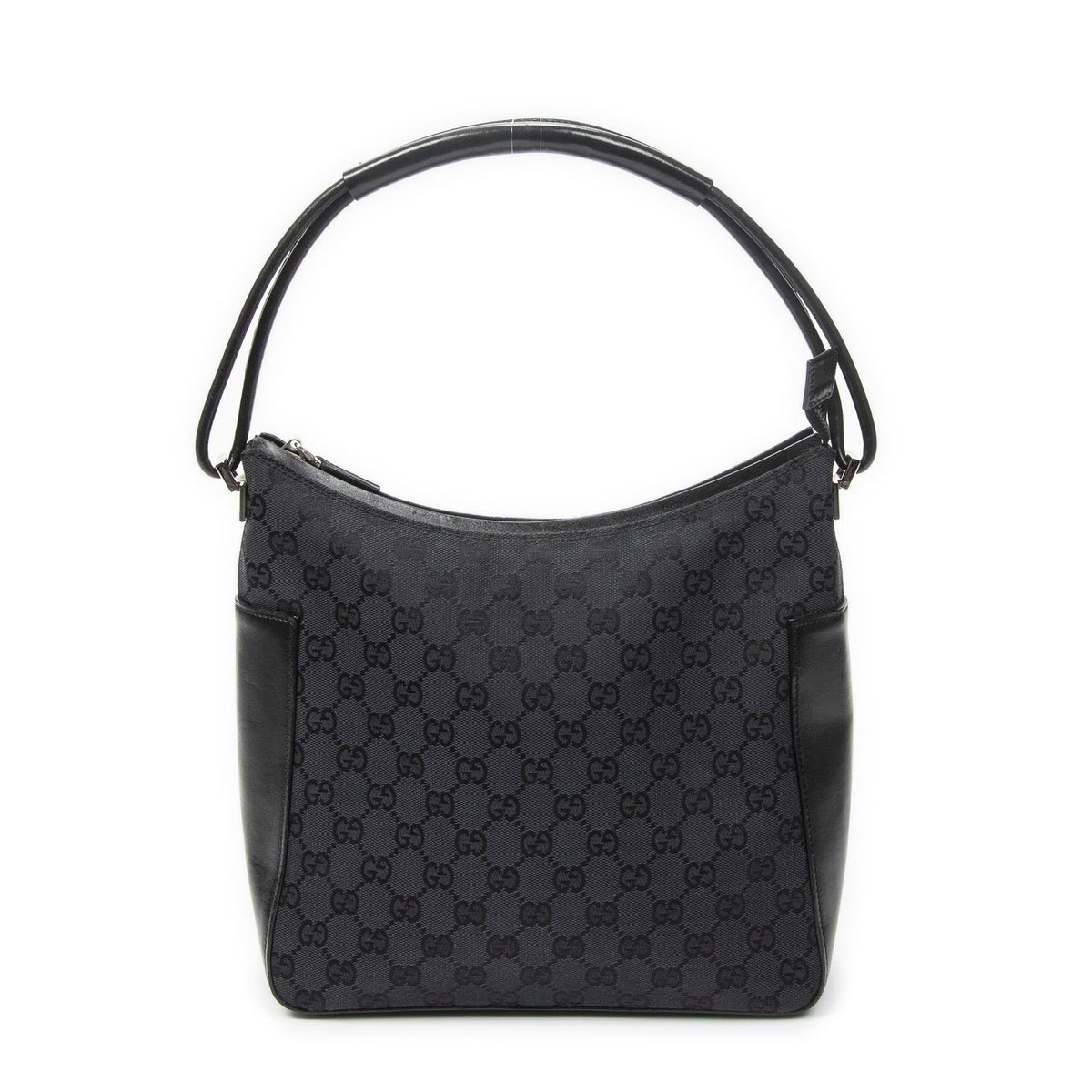 Gucci Zip Shoulder Hobo Black GG Canvas