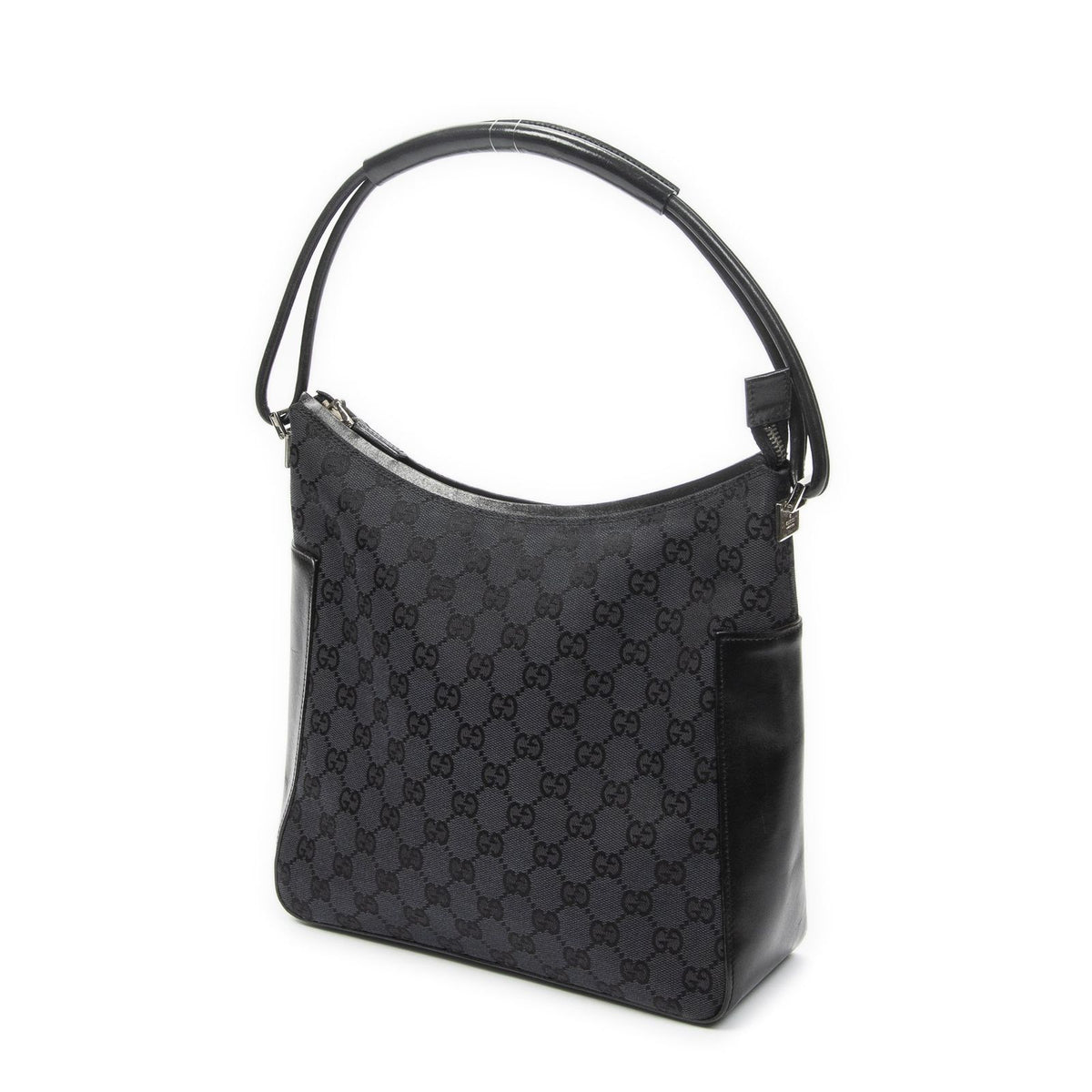 Gucci Zip Shoulder Hobo Black GG Canvas — view 2