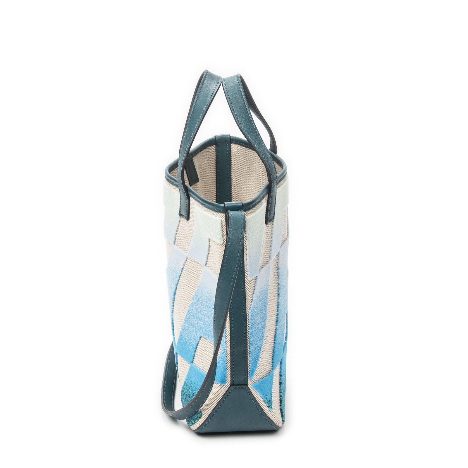 Hermes Cabas H en Biais Blue Izmir Beige Toile Shoulder Bag — view 4