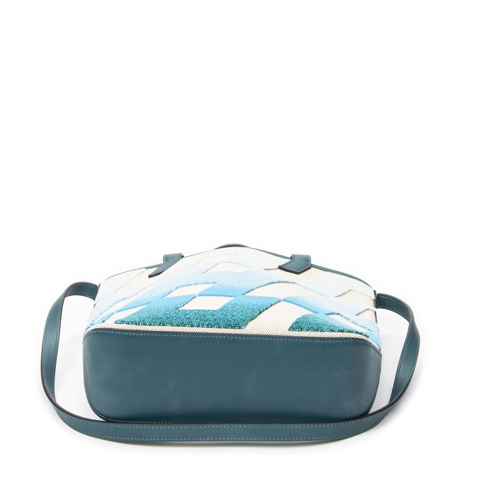 Hermes Cabas H en Biais Blue Izmir Beige Toile Shoulder Bag — view 6