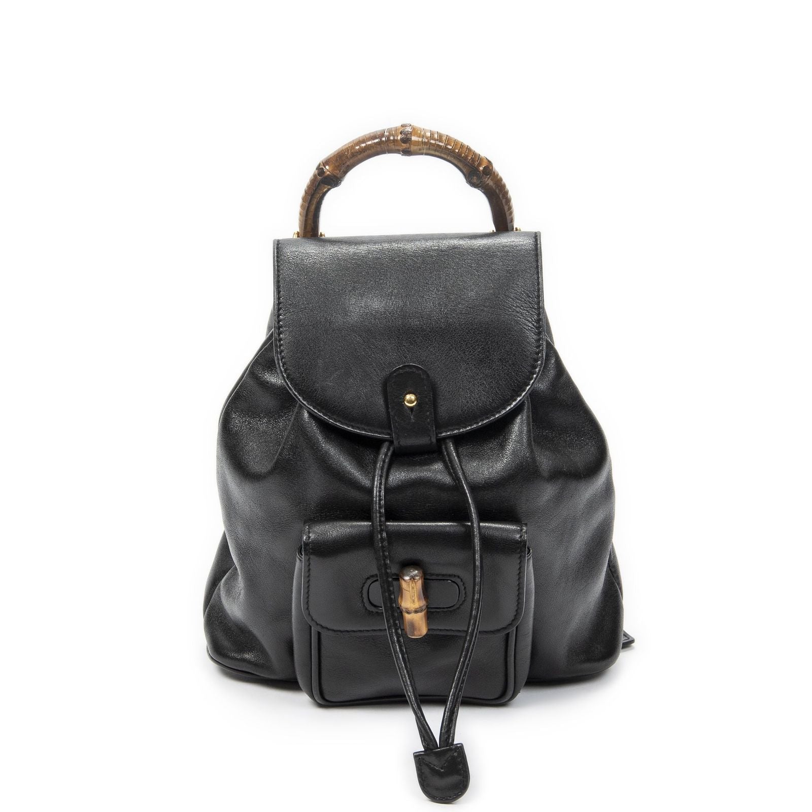 Gucci Mini Bamboo Backpack Black Calfskin Leather