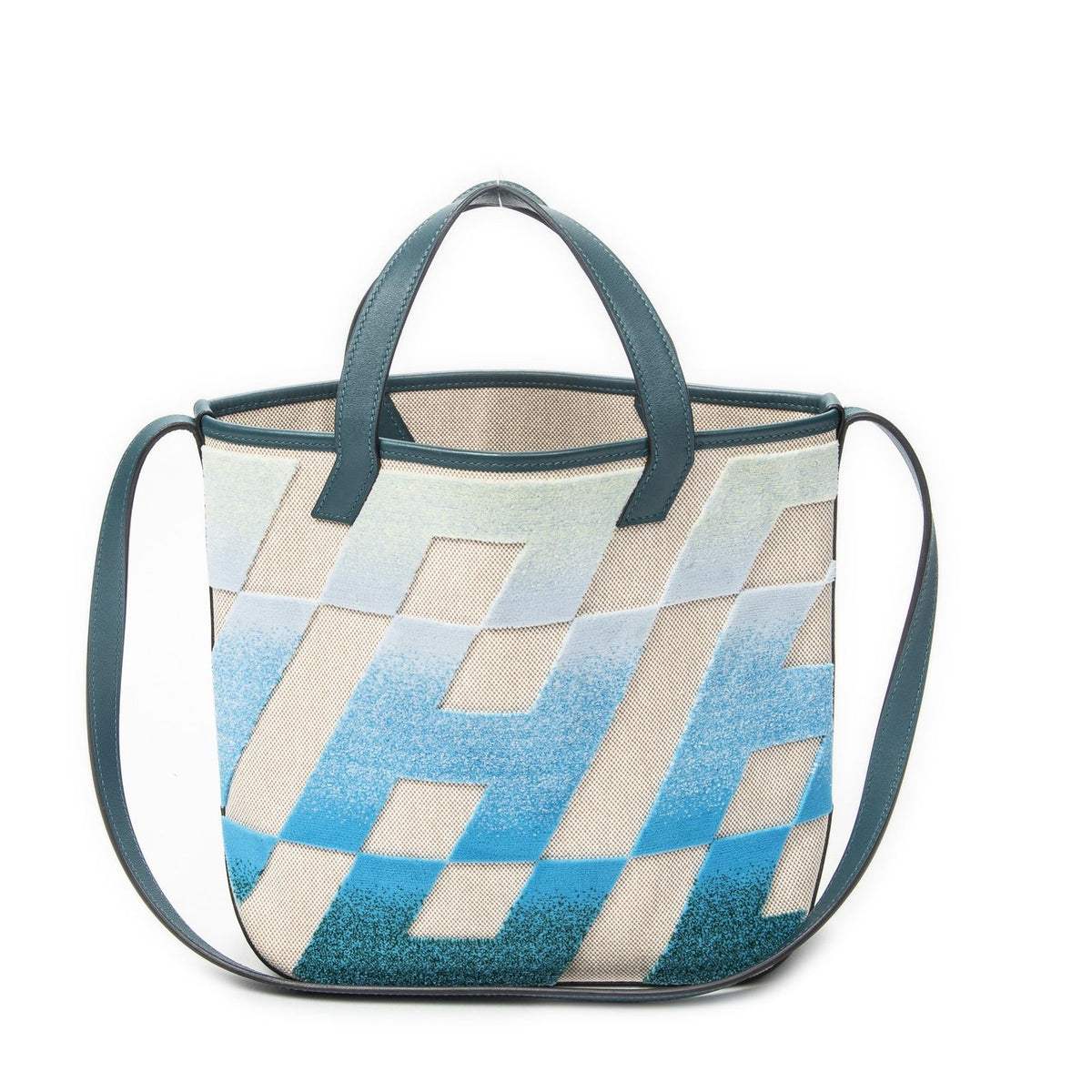 Hermes Cabas H en Biais Blue Izmir Beige Toile Shoulder Bag — view 5
