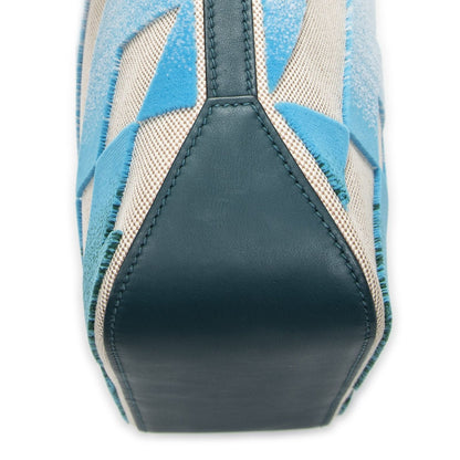 Hermes Cabas H en Biais Blue Izmir Beige Toile Shoulder Bag — view 7