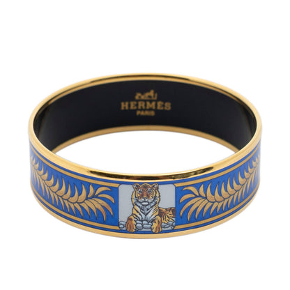Hermes Enamel Bangle Blue Tiger Motif Bracelet — view 2