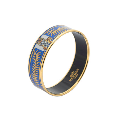 Hermes Enamel Bangle Blue Tiger Motif Bracelet