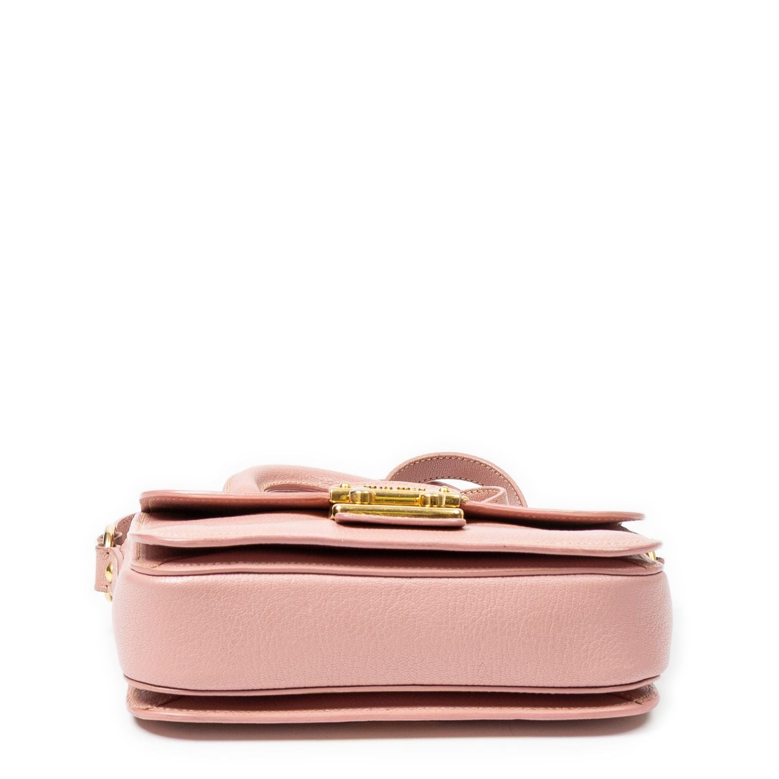 Miu Miu Mini Push Lock Top Handle Cross Belt Bag Pink Madras Leather — view 6