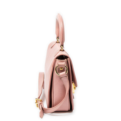 Miu Miu Mini Push Lock Top Handle Cross Belt Bag Pink Madras Leather — view 4