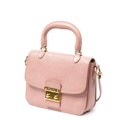 Miu Miu Mini Push Lock Top Handle Cross Belt Bag Pink Madras Leather — view 2