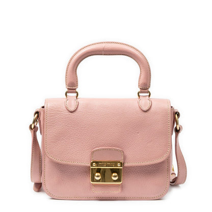 Miu Miu Mini Push Lock Top Handle Cross Belt Bag Pink Madras Leather