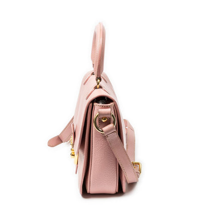 Miu Miu Mini Push Lock Top Handle Cross Belt Bag Pink Madras Leather — view 3
