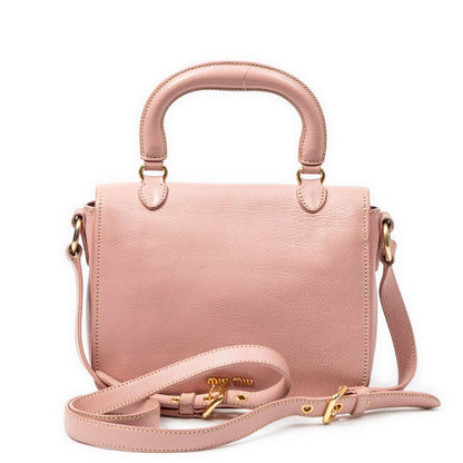 Miu Miu Mini Push Lock Top Handle Cross Belt Bag Pink Madras Leather — view 5