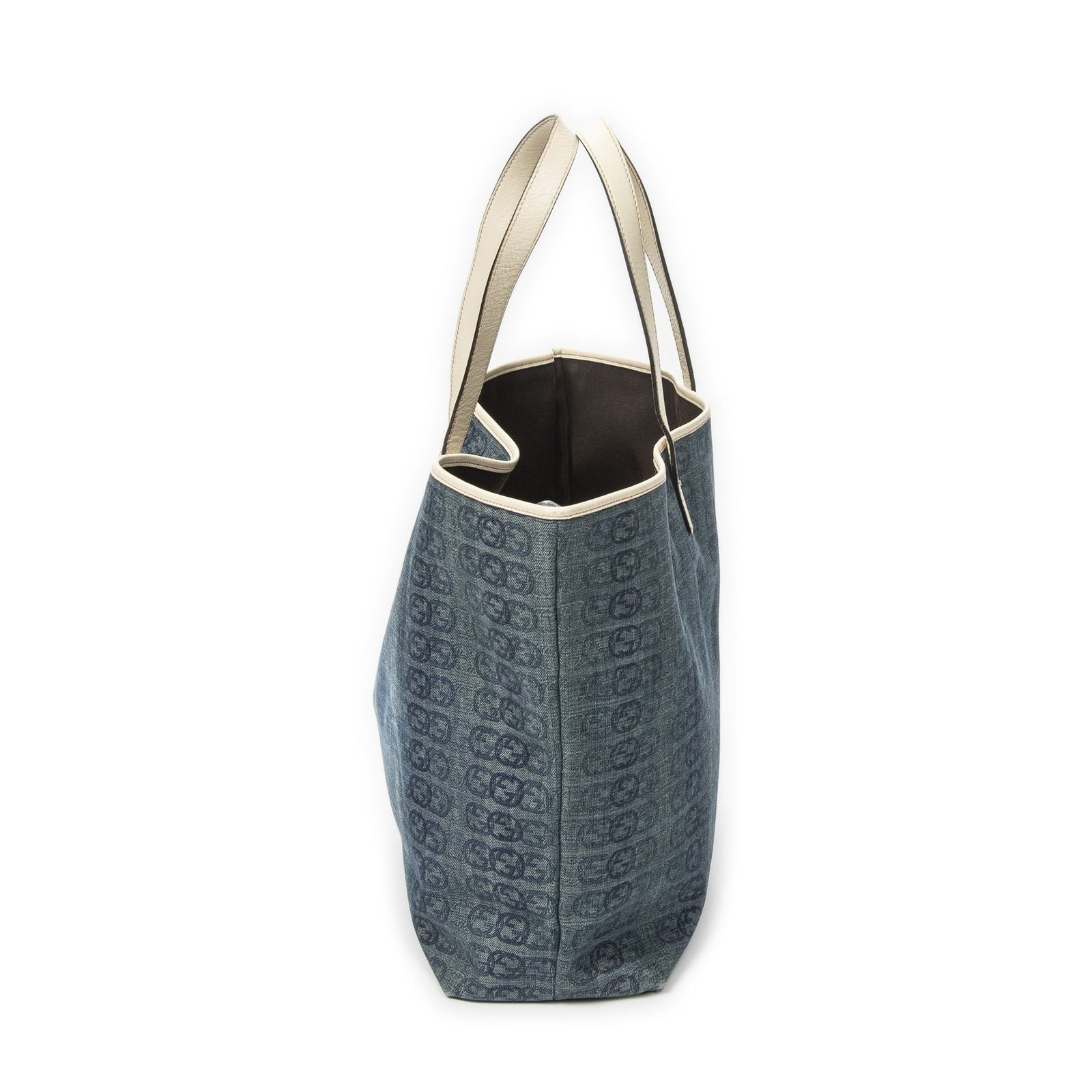 Gucci Large Web Horizon Tal Tote Blue Ivory Print Denim Canvas — view 3