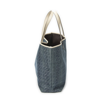 Gucci Large Web Horizon Tal Tote Blue Ivory Print Denim Canvas — view 3