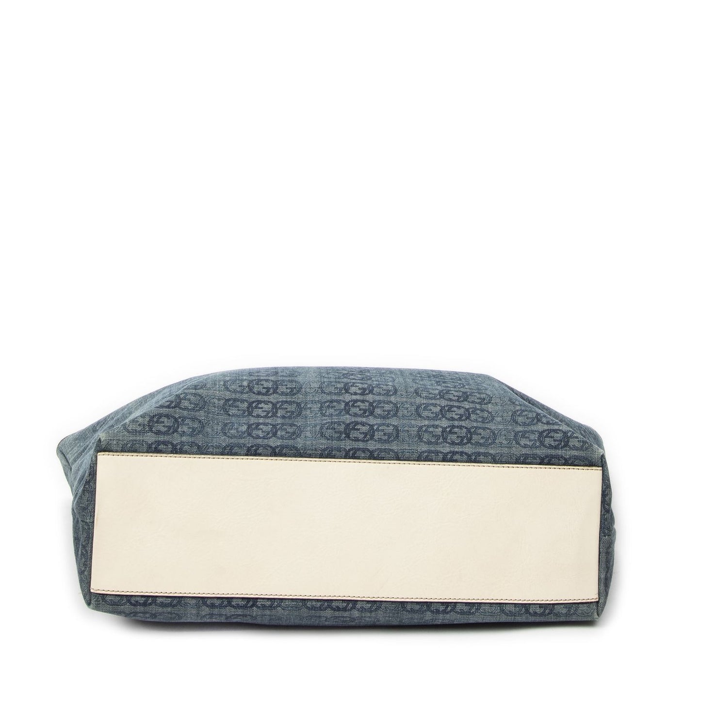 Gucci Large Web Horizon Tal Tote Blue Ivory Print Denim Canvas — view 6