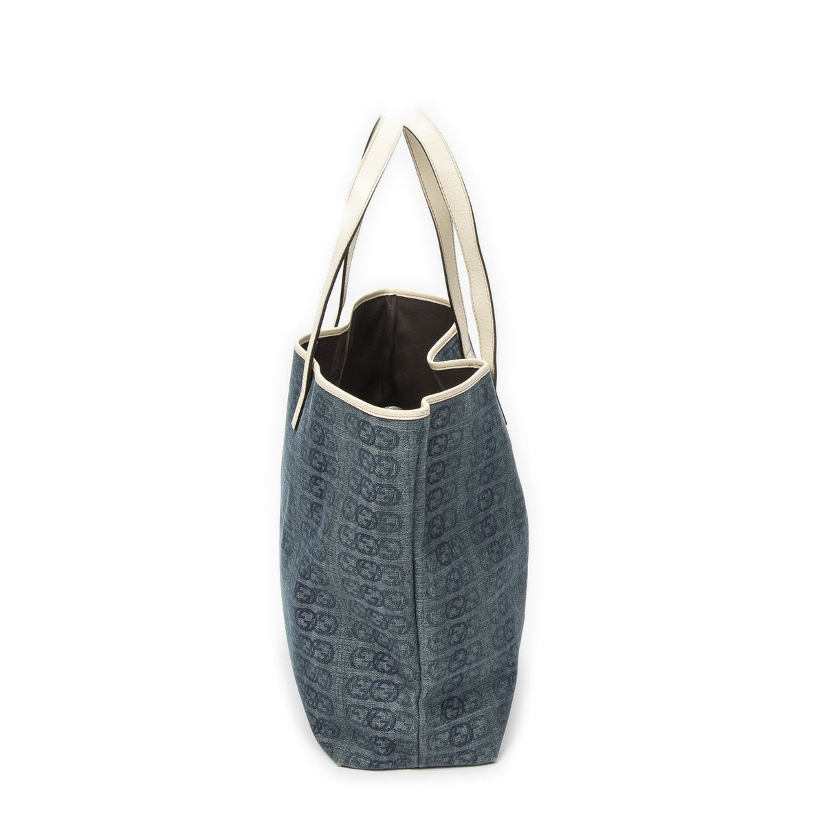 Gucci Large Web Horizon Tal Tote Blue Ivory Print Denim Canvas — view 4