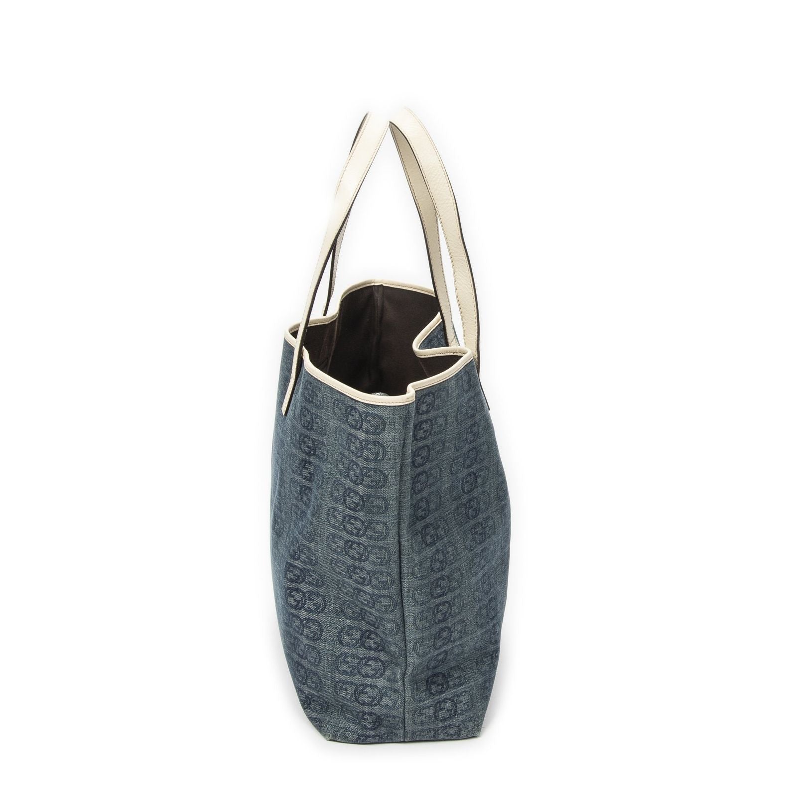 Gucci Large Web Horizon Tal Tote Blue Ivory Print Denim Canvas — view 4