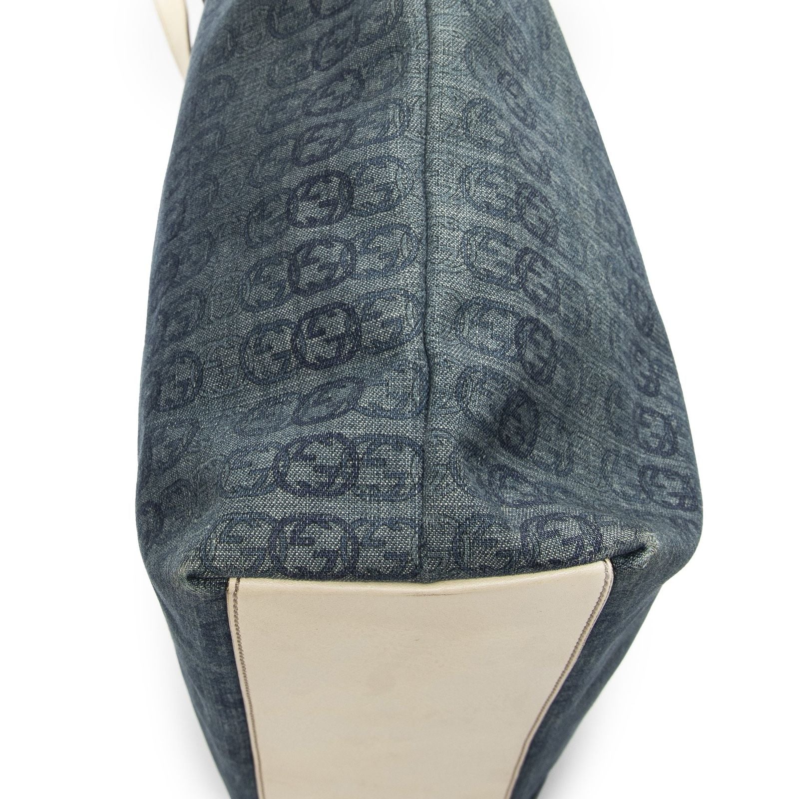 Gucci Large Web Horizon Tal Tote Blue Ivory Print Denim Canvas — view 7
