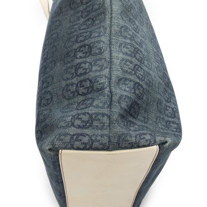 Gucci Large Web Horizon Tal Tote Blue Ivory Print Denim Canvas — view 7