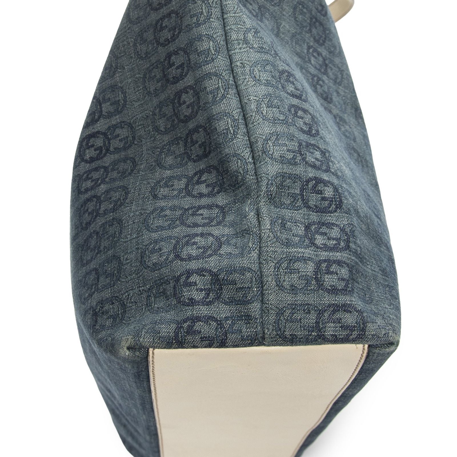 Gucci Large Web Horizon Tal Tote Blue Ivory Print Denim Canvas — view 8