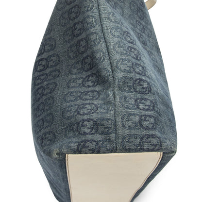 Gucci Large Web Horizon Tal Tote Blue Ivory Print Denim Canvas — view 8