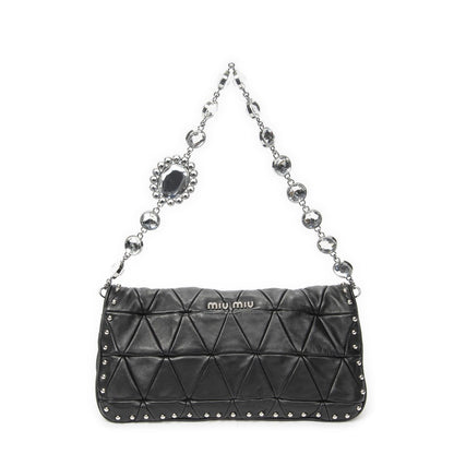 Miu Miu Studded Crystal Chain Clutch Black Matelasse Calfskin — view 5