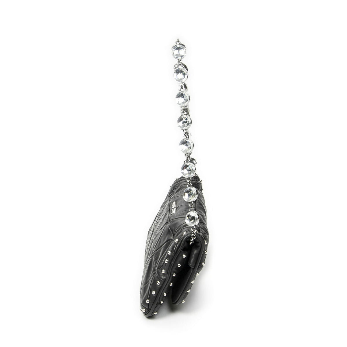 Miu Miu Studded Crystal Chain Clutch Black Matelasse Calfskin — view 4