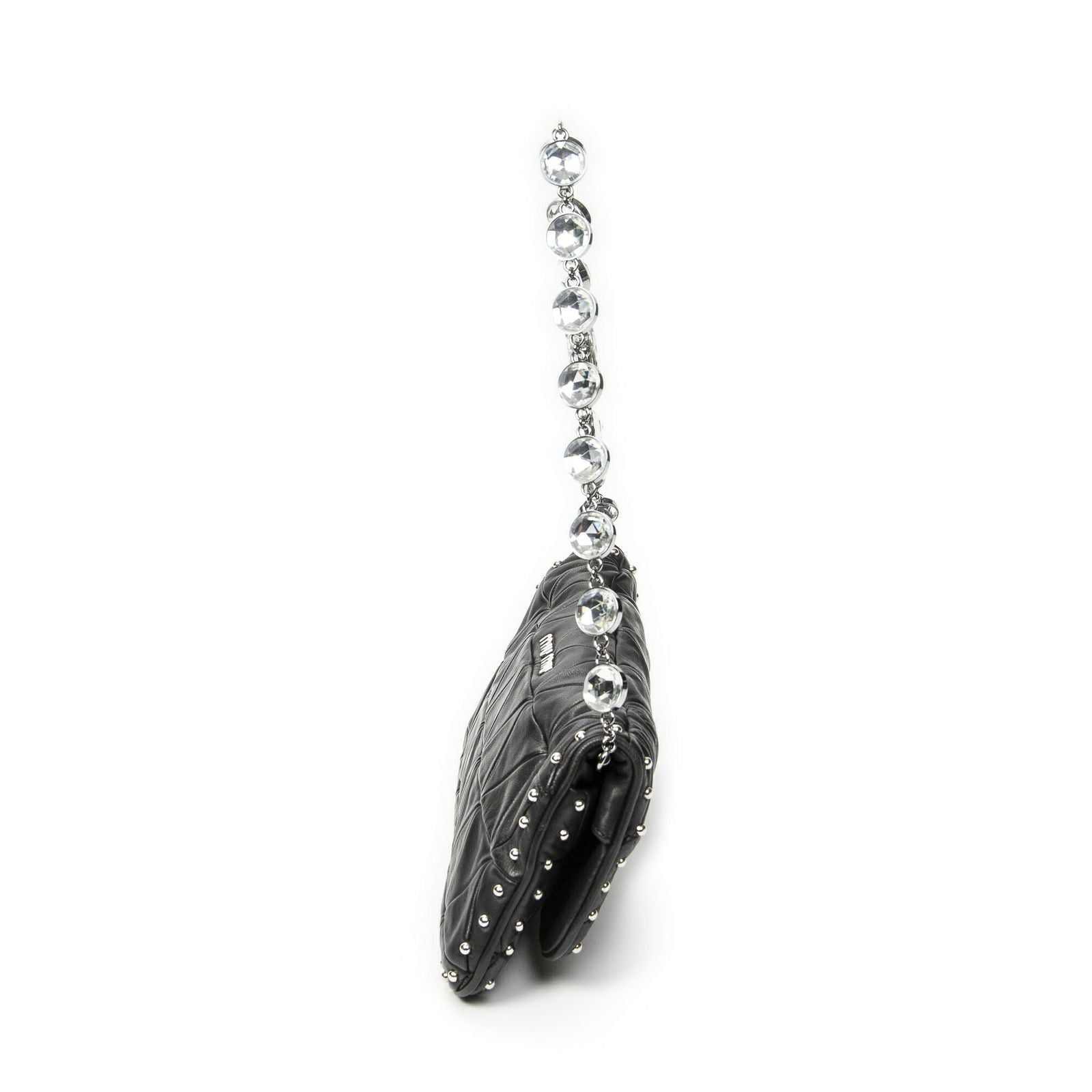 Miu Miu Studded Crystal Chain Clutch Black Matelasse Calfskin — view 4