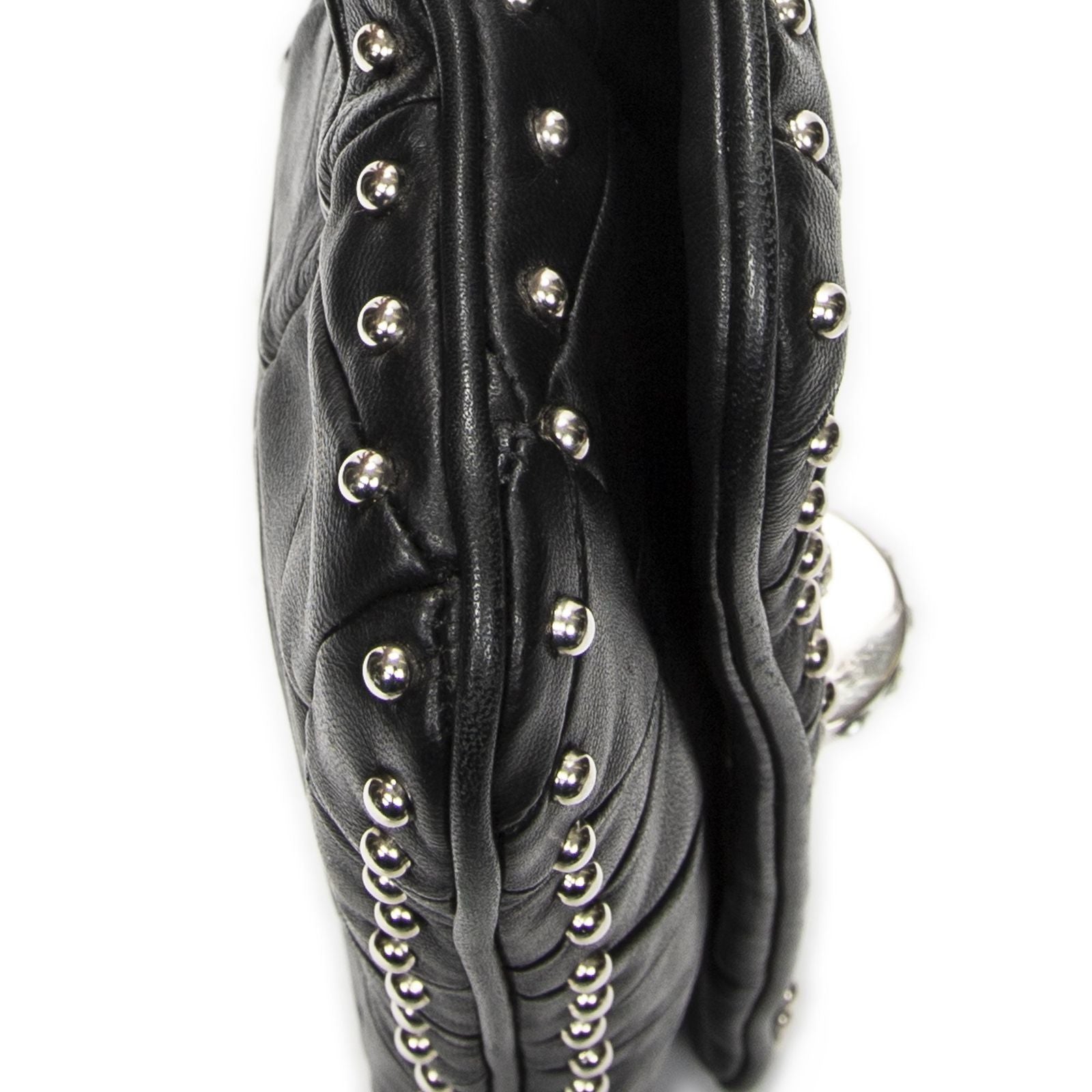 Miu Miu Studded Crystal Chain Clutch Black Matelasse Calfskin — view 7