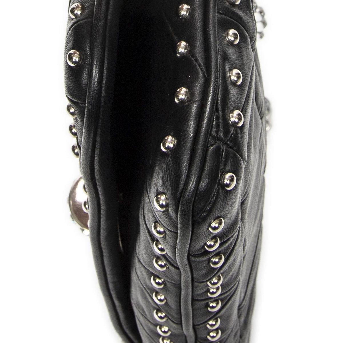 Miu Miu Studded Crystal Chain Clutch Black Matelasse Calfskin — view 8