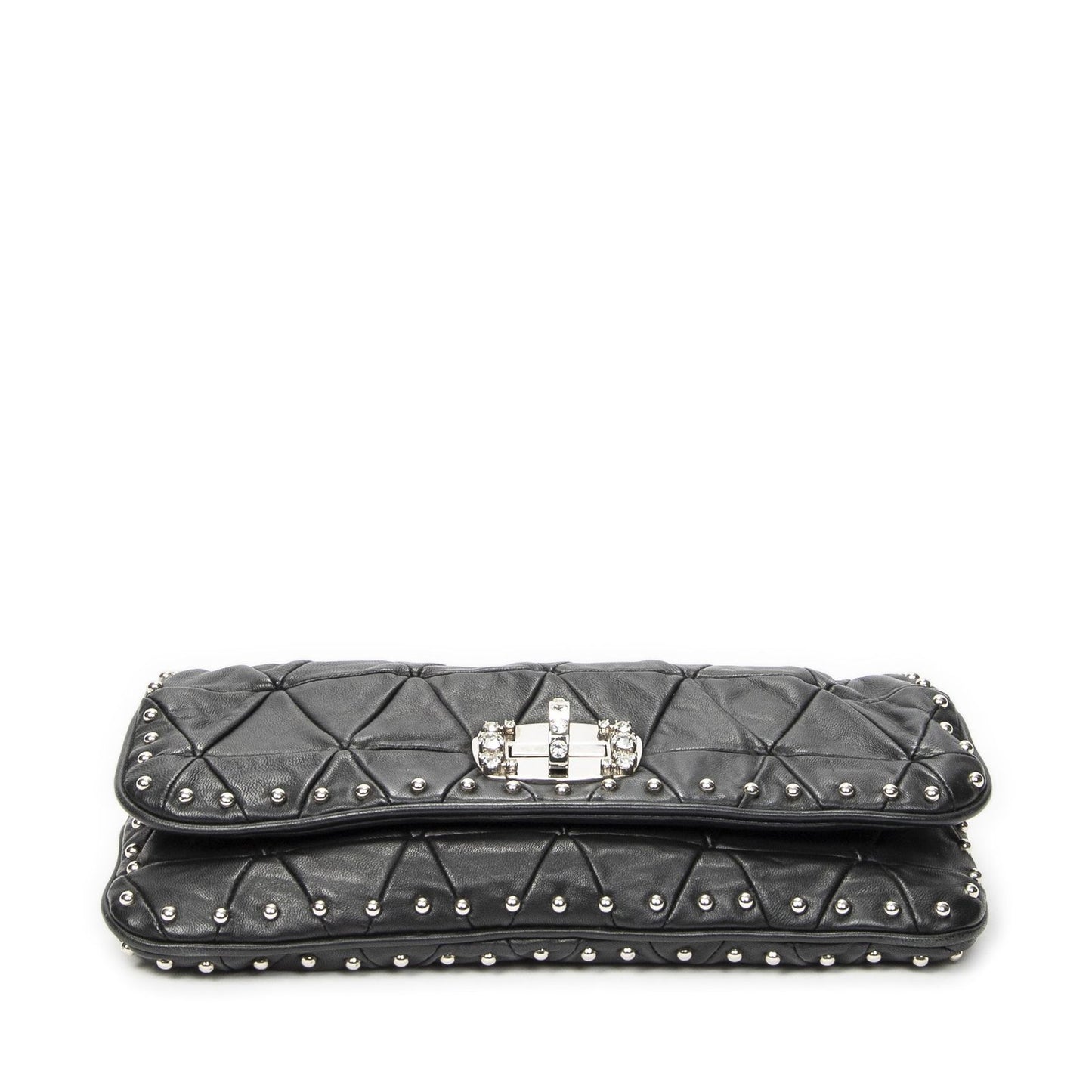 Miu Miu Studded Crystal Chain Clutch Black Matelasse Calfskin — view 6
