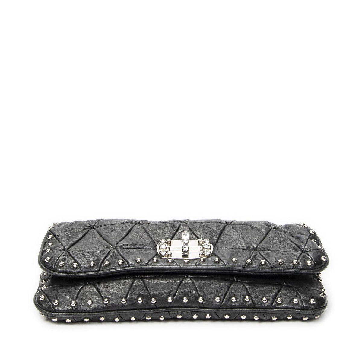 Miu Miu Studded Crystal Chain Clutch Black Matelasse Calfskin — view 6