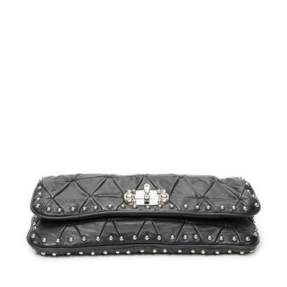 Miu Miu Studded Crystal Chain Clutch Black Matelasse Calfskin — view 6