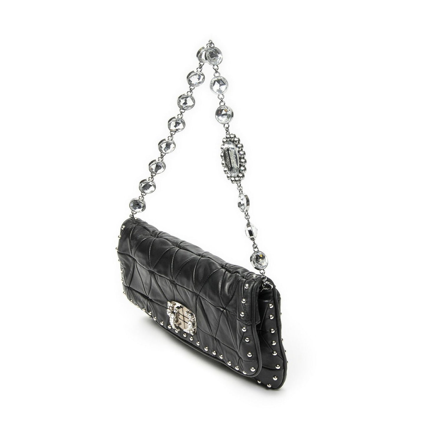 Miu Miu Studded Crystal Chain Clutch Black Matelasse Calfskin — view 2