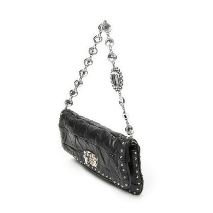 Miu Miu Studded Crystal Chain Clutch Black Matelasse Calfskin — view 2