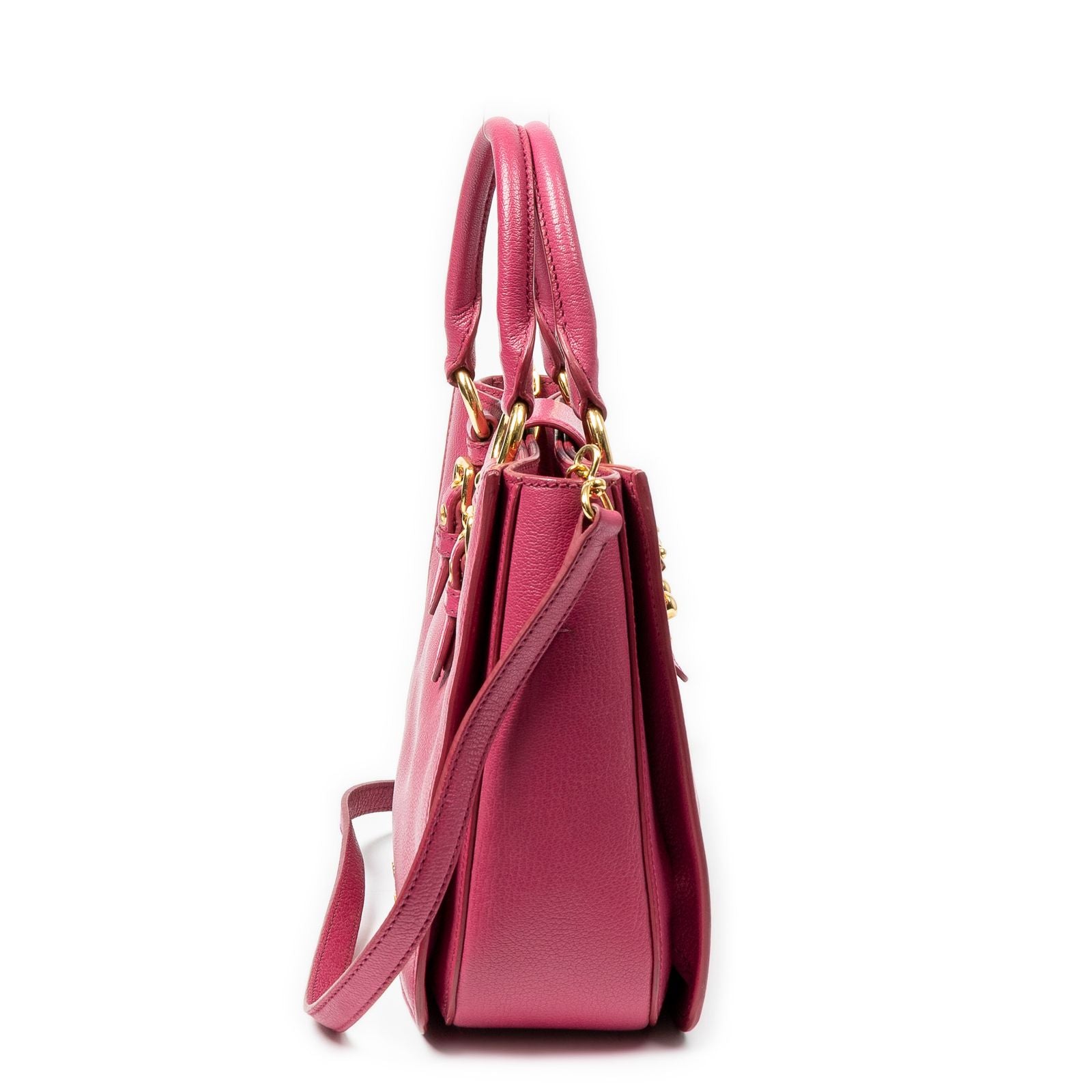 Miu Miu Mini Push Lock Executive Tote Fuchsia Madras Leather — view 4