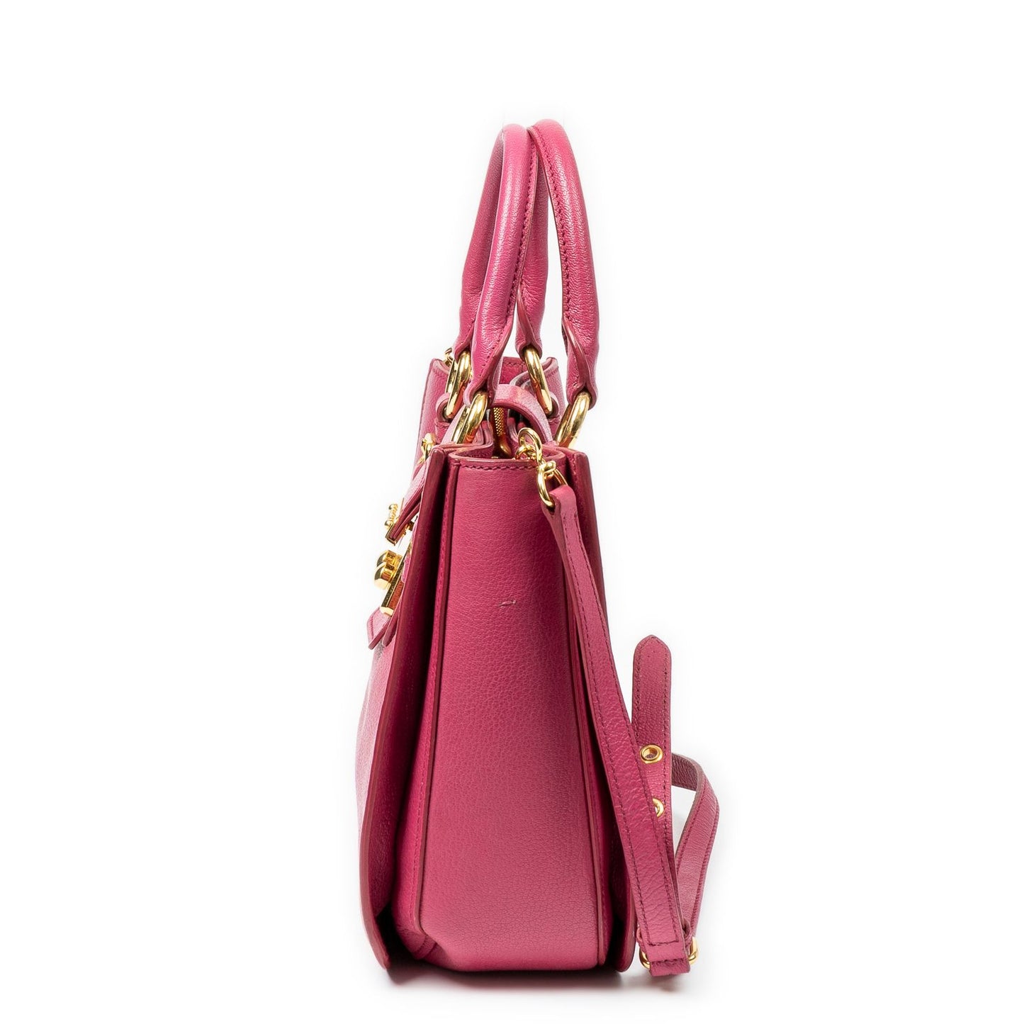 Miu Miu Mini Push Lock Executive Tote Fuchsia Madras Leather — view 3