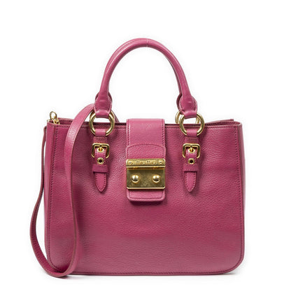 Miu Miu Mini Push Lock Executive Tote Fuchsia Madras Leather