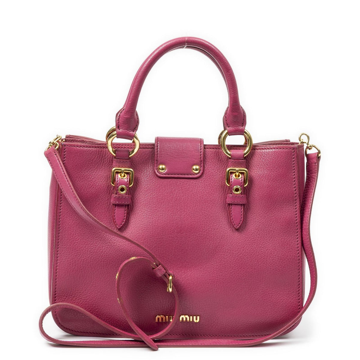 Miu Miu Mini Push Lock Executive Tote Fuchsia Madras Leather — view 5