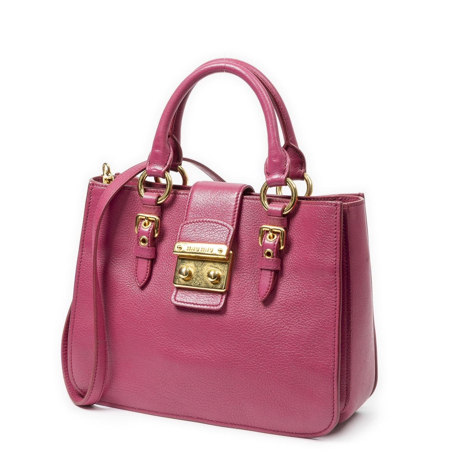Miu Miu Mini Push Lock Executive Tote Fuchsia Madras Leather — view 2